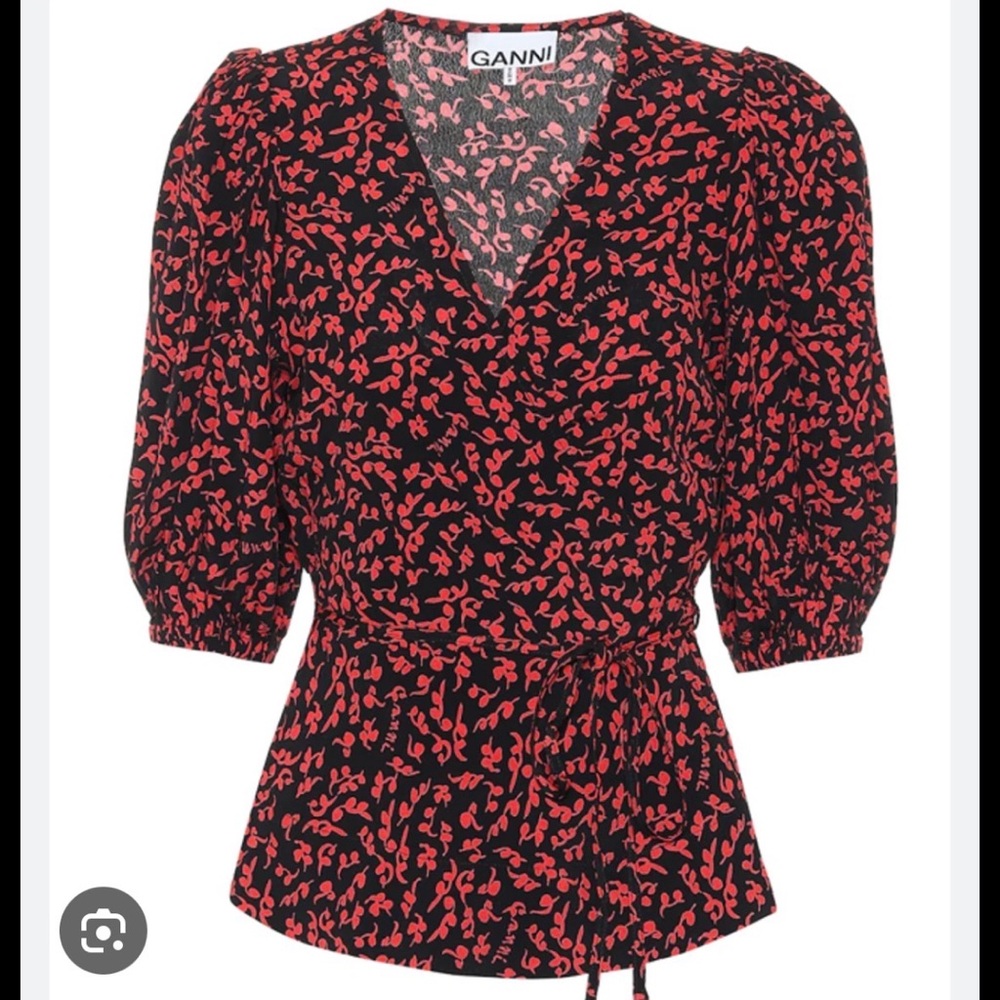 Ganni Crepe Wrap Top - Floral - Size M